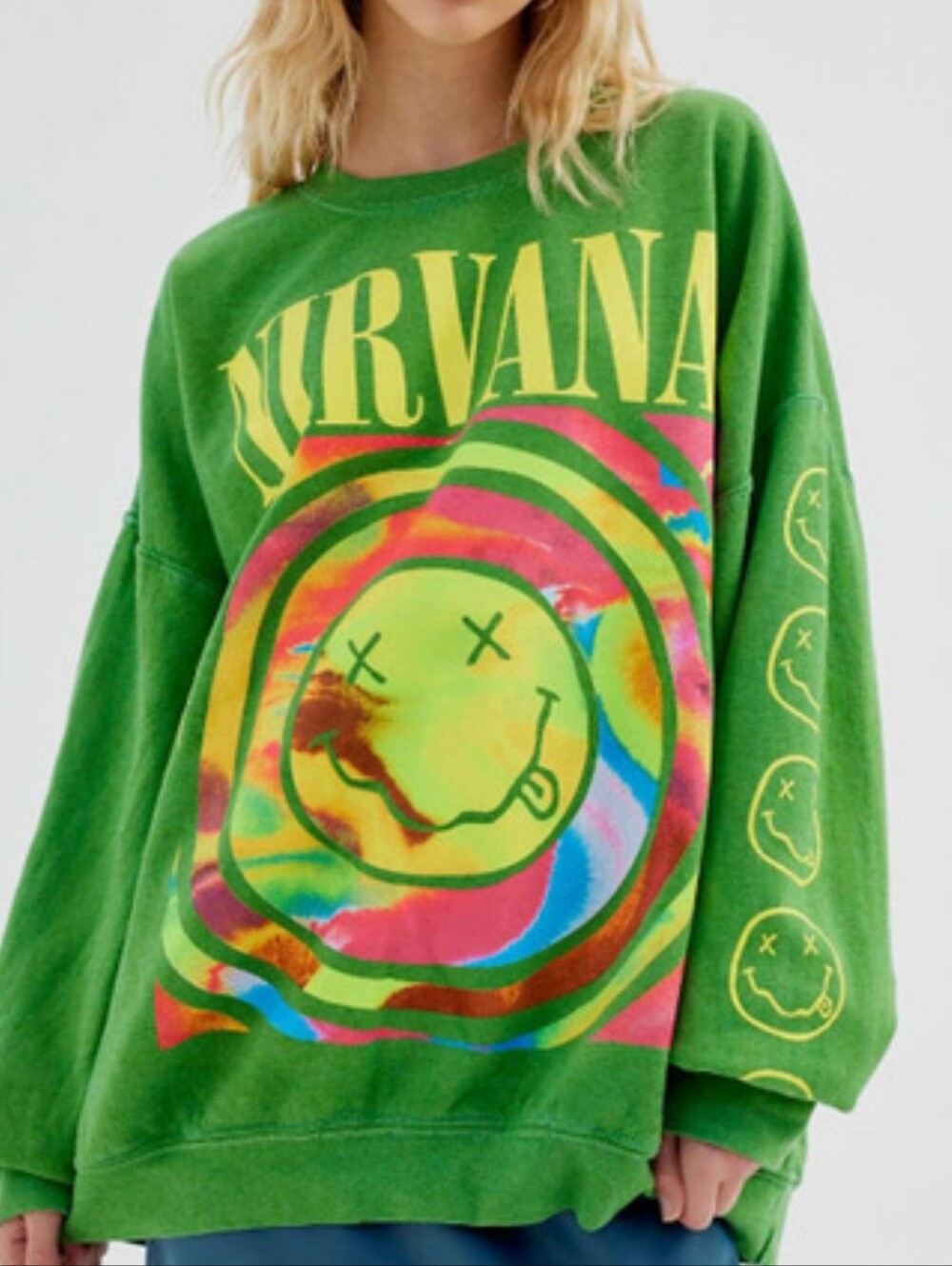 NIRVANA Green and Yellow Crewneck Sweatshirt Size L Gildan